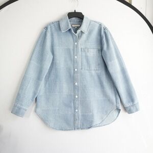 Bagatelle Collection Mens Blue Patchwork Button Shirt Shacket M Utility Sashiko